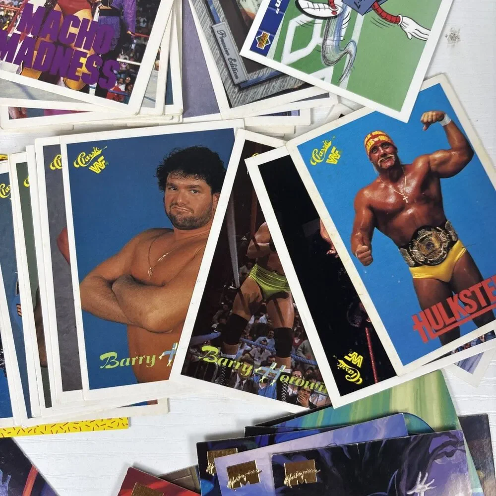 Lot 90s Trading cards 200+ Looney Tunes Marvel WCW WWF Olympics Batman Hot Wheel